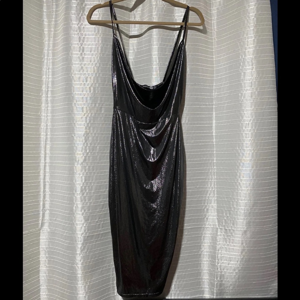 Boohoo black shimmer dress